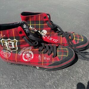 Polo by Ralph Lauren Red Plaid High-Top Sneakers with Graphic Patches